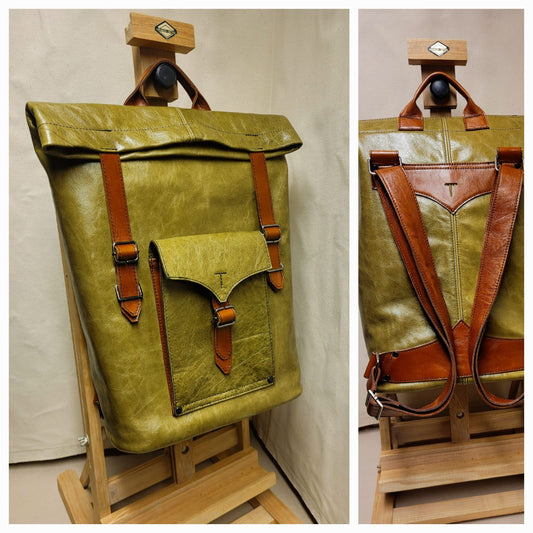 Hawthorn Roll Top Backpack - Olive & Brown