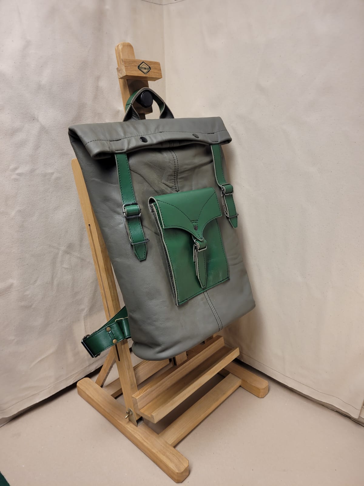 Hawthorn Roll Top Backpack - Grey & Emerald