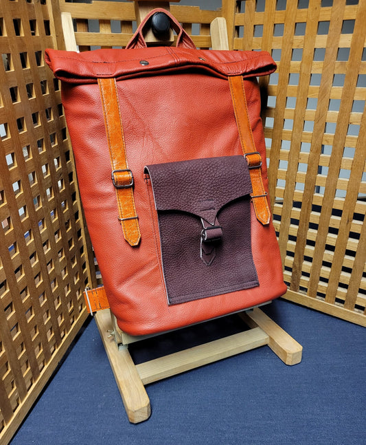 Hawthorn Roll Top Backpack - Orange & Burgundy